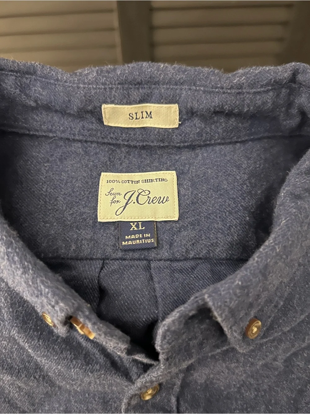 J. Crew Men's Button-Down Shirt in Navy with Brown Leather Elbow Patches